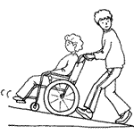 pull a wheelchair backward on the decline.