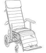 背もたれの角度が調節でき、リクライニングが可能な車椅子
